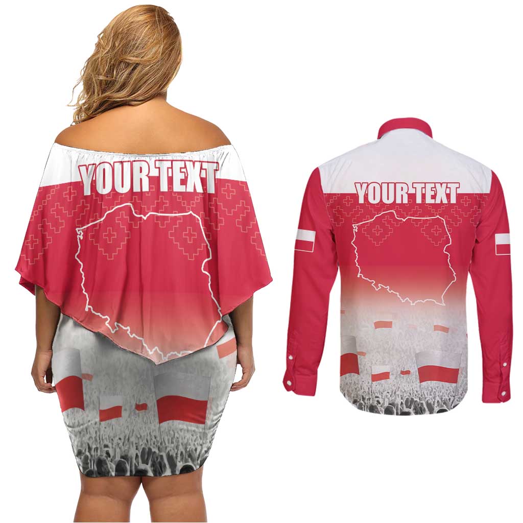 Polish Flag Day Personalized Couples Matching Off Shoulder Short Dress and Long Sleeve Button Shirt Duma Narodu 2nd May