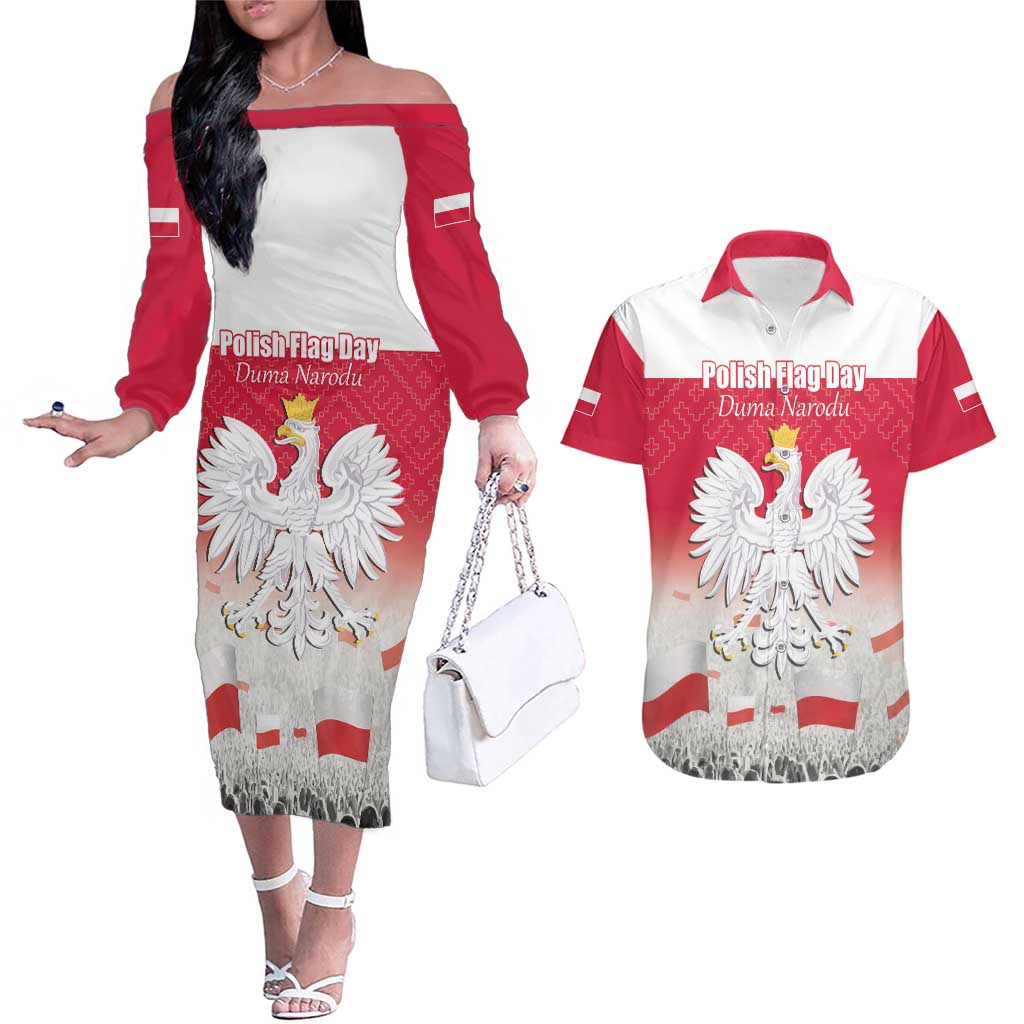Polish Flag Day Personalized Couples Matching Off The Shoulder Long Sleeve Dress and Hawaiian Shirt Duma Narodu 2nd May