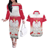 Polish Flag Day Personalized Couples Matching Off The Shoulder Long Sleeve Dress and Hawaiian Shirt Duma Narodu 2nd May