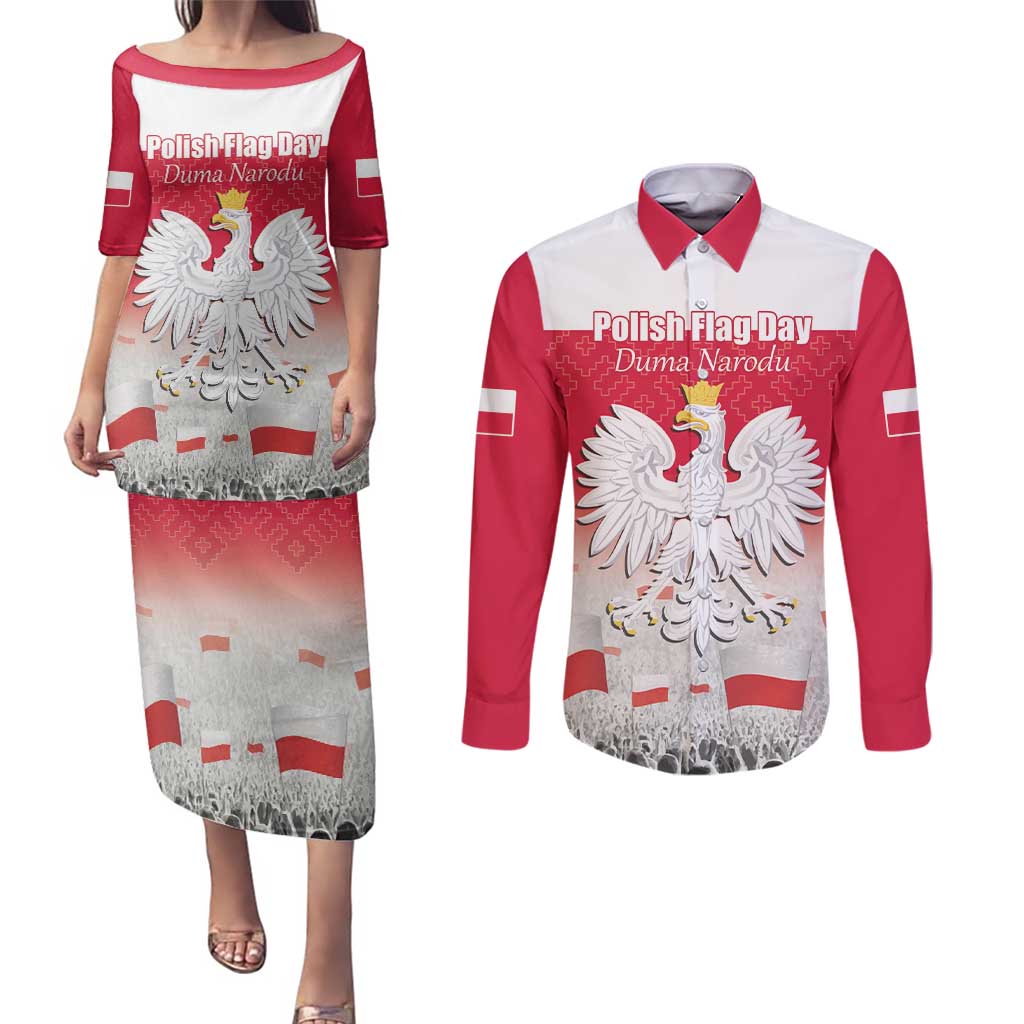 Polish Flag Day Personalized Couples Matching Puletasi and Long Sleeve Button Shirt Duma Narodu 2nd May