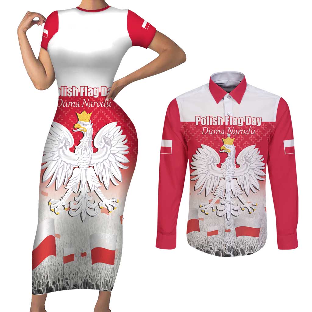 Polish Flag Day Personalized Couples Matching Short Sleeve Bodycon Dress and Long Sleeve Button Shirt Duma Narodu 2nd May