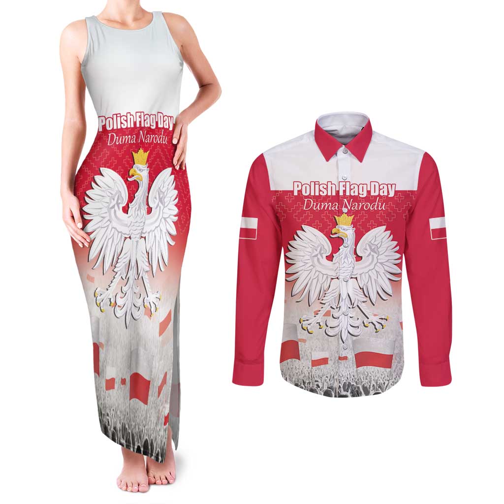 Polish Flag Day Personalized Couples Matching Tank Maxi Dress and Long Sleeve Button Shirt Duma Narodu 2nd May