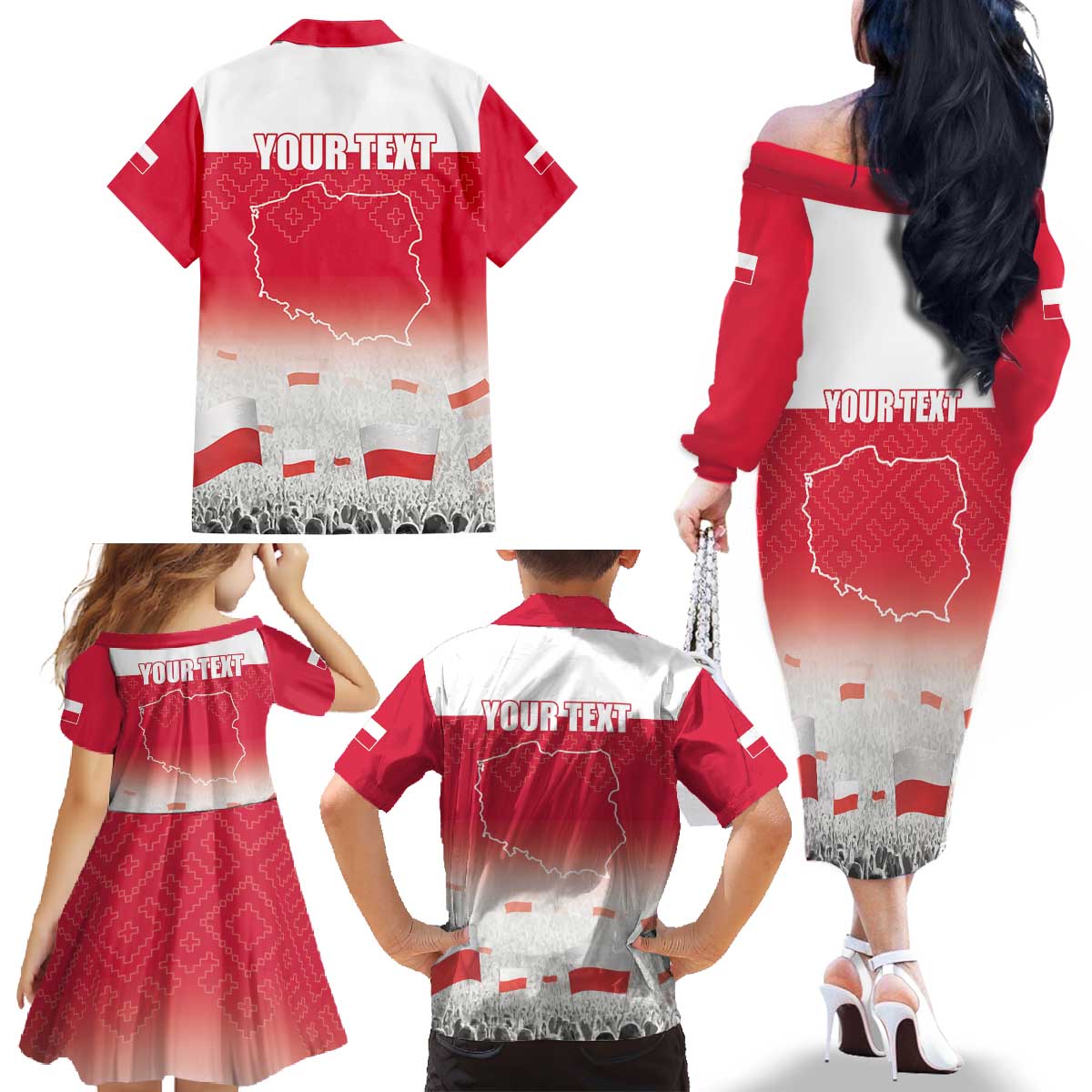Polish Flag Day Personalized Family Matching Off The Shoulder Long Sleeve Dress and Hawaiian Shirt Duma Narodu 2nd May