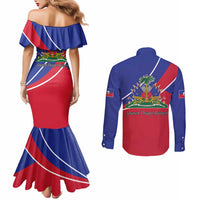 Haitian Flag Day 18 May Couples Matching Mermaid Dress and Long Sleeve Button Shirt Jounen Drapo Ayisyen