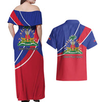 Haitian Flag Day 18 May Couples Matching Off Shoulder Maxi Dress and Hawaiian Shirt Jounen Drapo Ayisyen