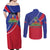 Haitian Flag Day 18 May Couples Matching Off Shoulder Maxi Dress and Long Sleeve Button Shirt Jounen Drapo Ayisyen