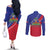 Haitian Flag Day 18 May Couples Matching Off The Shoulder Long Sleeve Dress and Long Sleeve Button Shirt Jounen Drapo Ayisyen