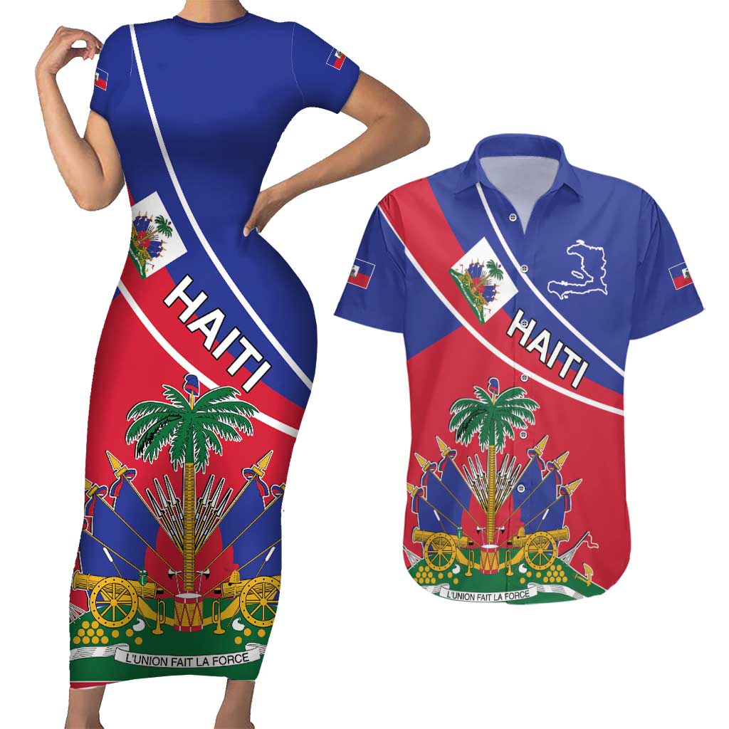 Haitian Flag Day 18 May Couples Matching Short Sleeve Bodycon Dress and Hawaiian Shirt Jounen Drapo Ayisyen