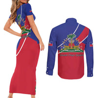 Haitian Flag Day 18 May Couples Matching Short Sleeve Bodycon Dress and Long Sleeve Button Shirt Jounen Drapo Ayisyen