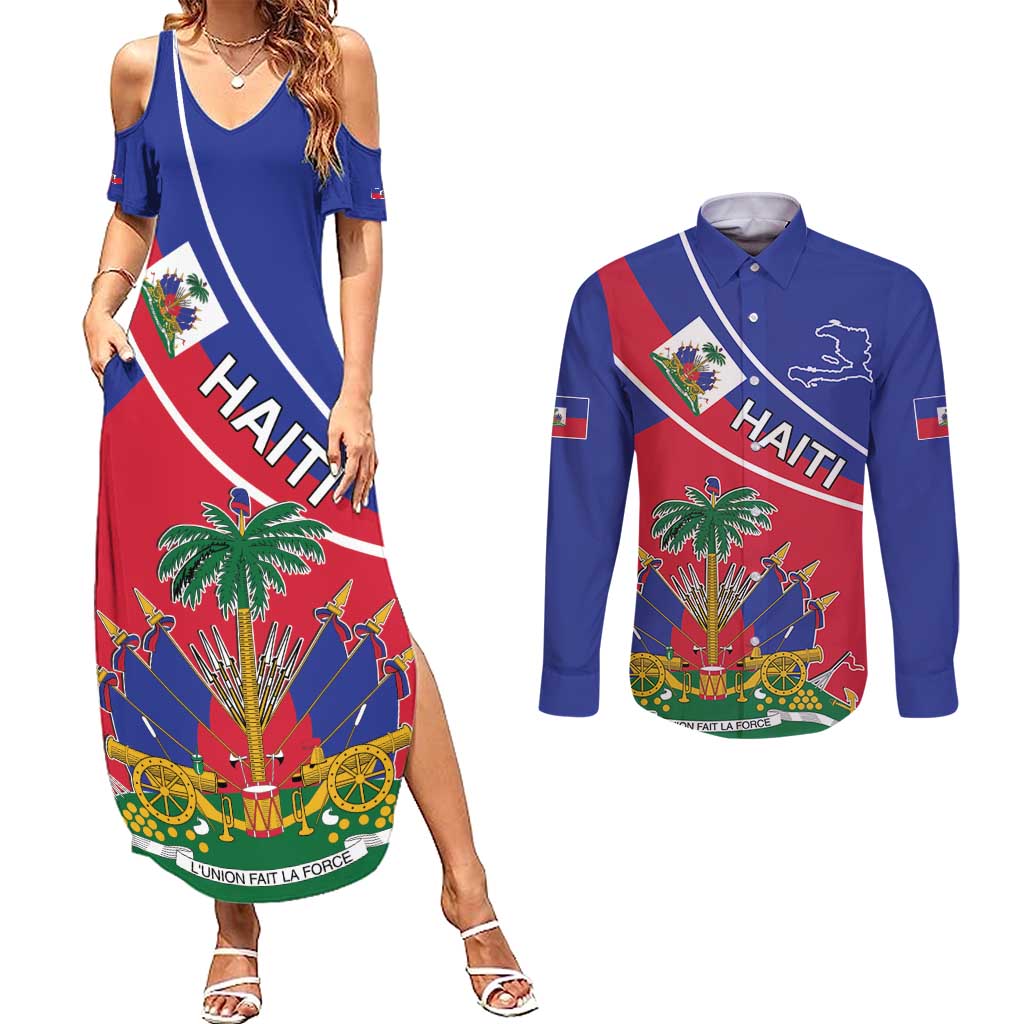 Haitian Flag Day 18 May Couples Matching Summer Maxi Dress and Long Sleeve Button Shirt Jounen Drapo Ayisyen