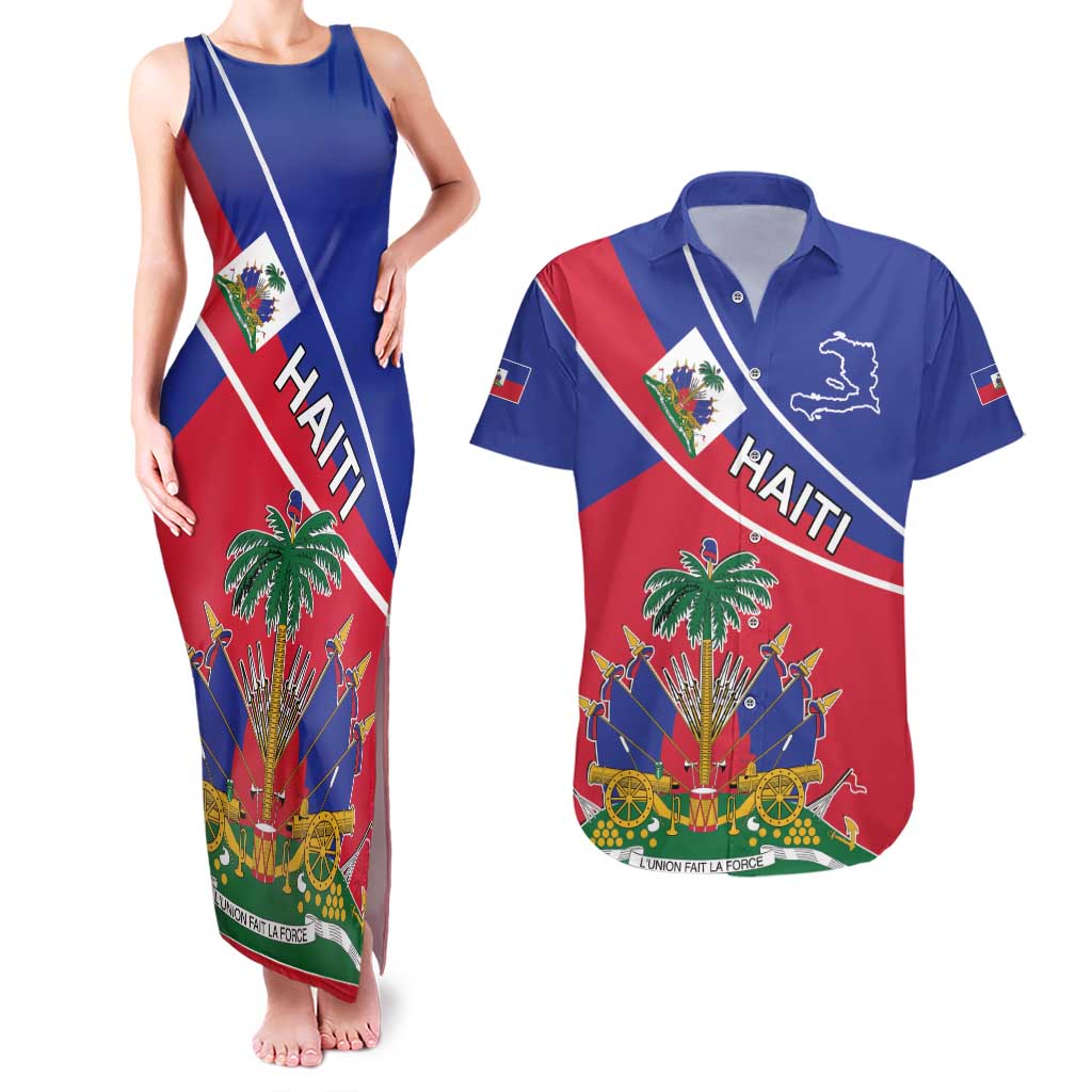 Haitian Flag Day 18 May Couples Matching Tank Maxi Dress and Hawaiian Shirt Jounen Drapo Ayisyen