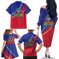 Haitian Flag Day 18 May Family Matching Off The Shoulder Long Sleeve Dress and Hawaiian Shirt Jounen Drapo Ayisyen
