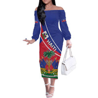 Haitian Flag Day 18 May Family Matching Off The Shoulder Long Sleeve Dress and Hawaiian Shirt Jounen Drapo Ayisyen