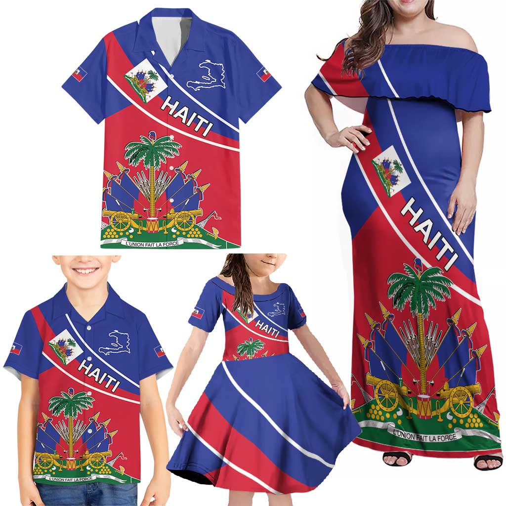 Haitian Flag Day 18 May Family Matching Off Shoulder Maxi Dress and Hawaiian Shirt Jounen Drapo Ayisyen