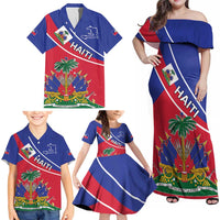 Haitian Flag Day 18 May Family Matching Off Shoulder Maxi Dress and Hawaiian Shirt Jounen Drapo Ayisyen