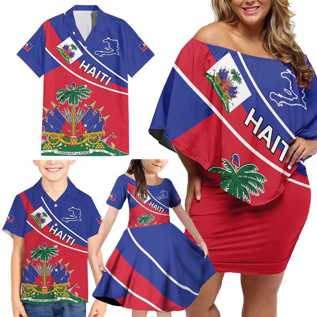 Haitian Flag Day 18 May Family Matching Off Shoulder Short Dress and Hawaiian Shirt Jounen Drapo Ayisyen