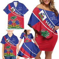 Haitian Flag Day 18 May Family Matching Off Shoulder Short Dress and Hawaiian Shirt Jounen Drapo Ayisyen