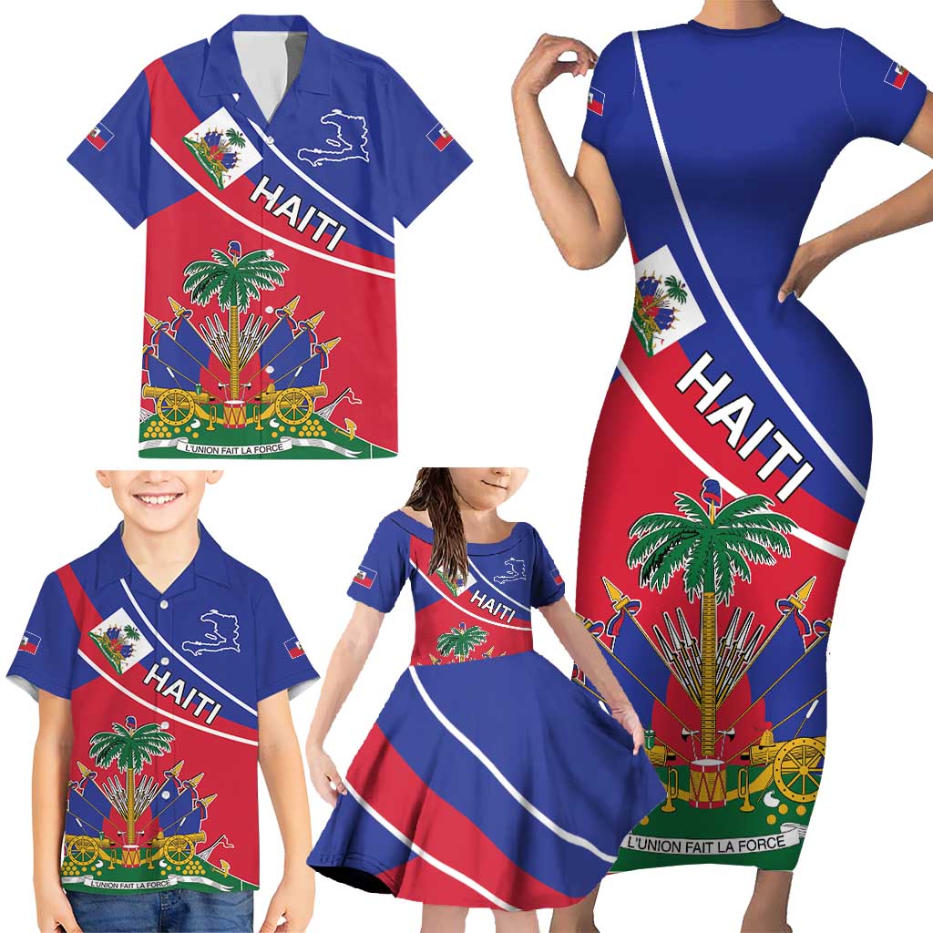 Haitian Flag Day 18 May Family Matching Short Sleeve Bodycon Dress and Hawaiian Shirt Jounen Drapo Ayisyen