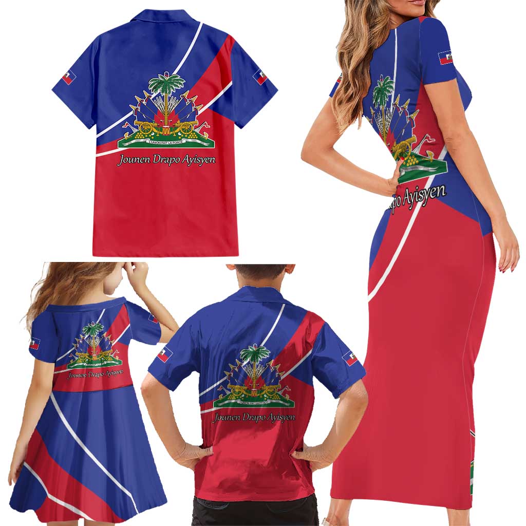 Haitian Flag Day 18 May Family Matching Short Sleeve Bodycon Dress and Hawaiian Shirt Jounen Drapo Ayisyen