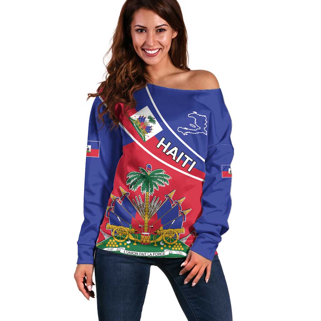 Haitian Flag Day 18 May Off Shoulder Sweater Jounen Drapo Ayisyen