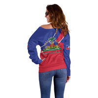 Haitian Flag Day 18 May Off Shoulder Sweater Jounen Drapo Ayisyen