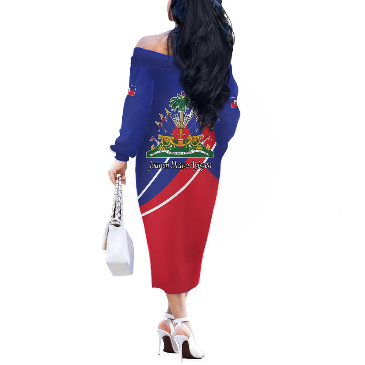 Haitian Flag Day 18 May Off The Shoulder Long Sleeve Dress Jounen Drapo Ayisyen