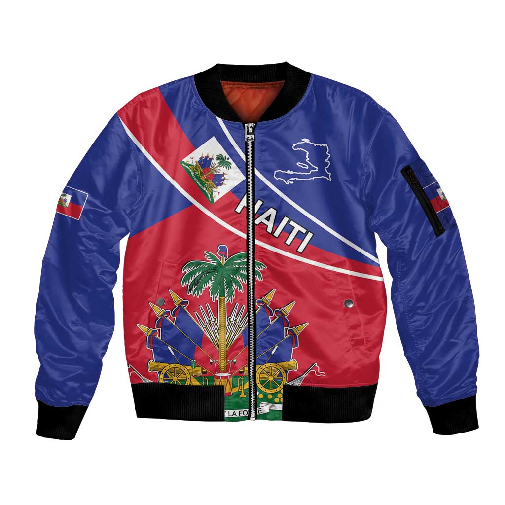 Haitian Flag Day 18 May Sleeve Zip Bomber Jacket Jounen Drapo Ayisyen