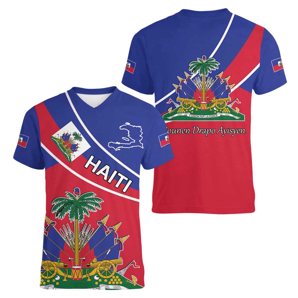 Haitian Flag Day 18 May Women V-Neck T-Shirt Jounen Drapo Ayisyen