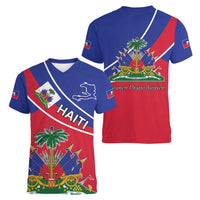 Haitian Flag Day 18 May Women V-Neck T-Shirt Jounen Drapo Ayisyen