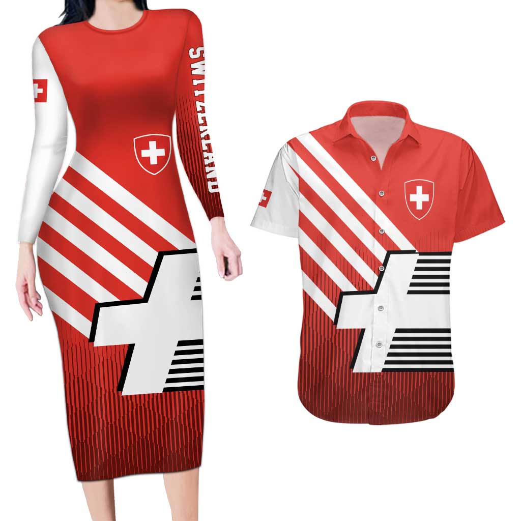 Switzerland Coat of Arms Couples Matching Long Sleeve Bodycon Dress and Hawaiian Shirt Swiss Greek cross