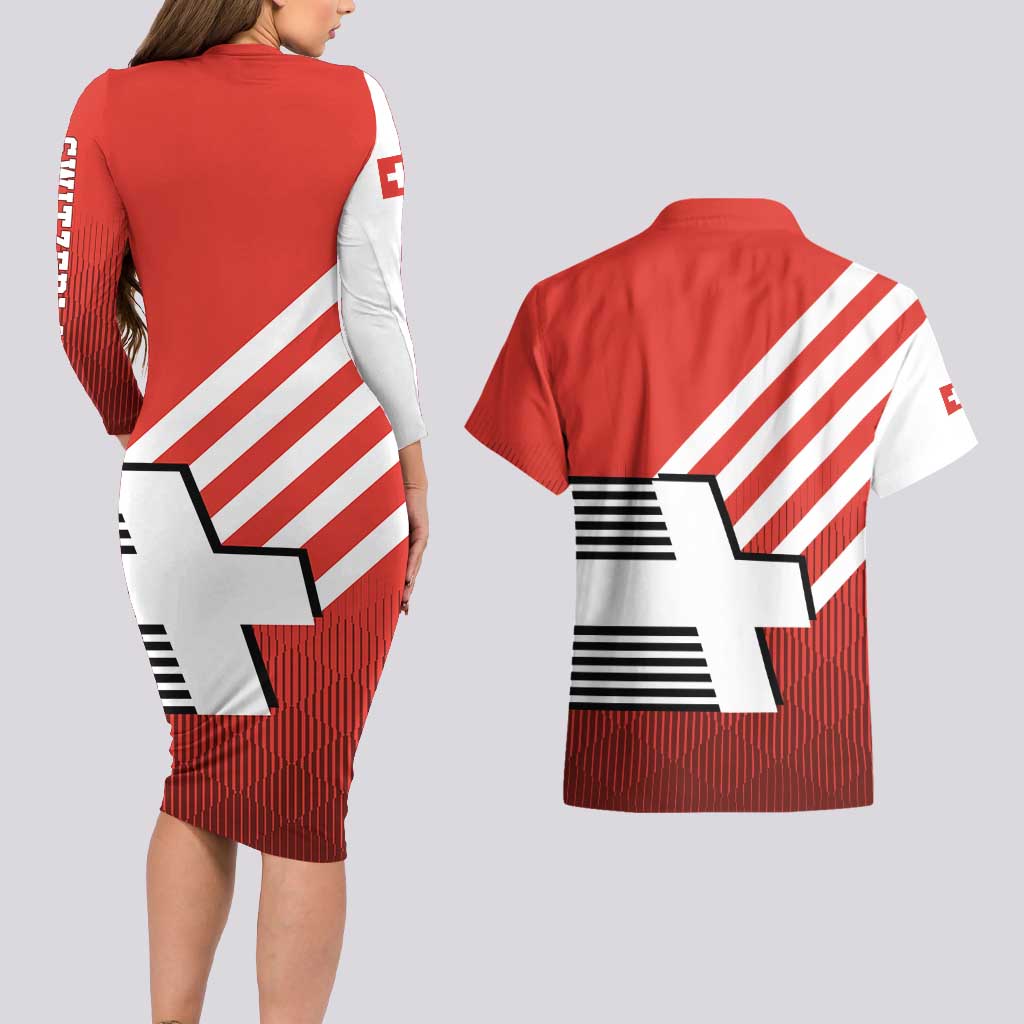 Switzerland Coat of Arms Couples Matching Long Sleeve Bodycon Dress and Hawaiian Shirt Swiss Greek cross