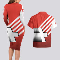 Switzerland Coat of Arms Couples Matching Long Sleeve Bodycon Dress and Hawaiian Shirt Swiss Greek cross