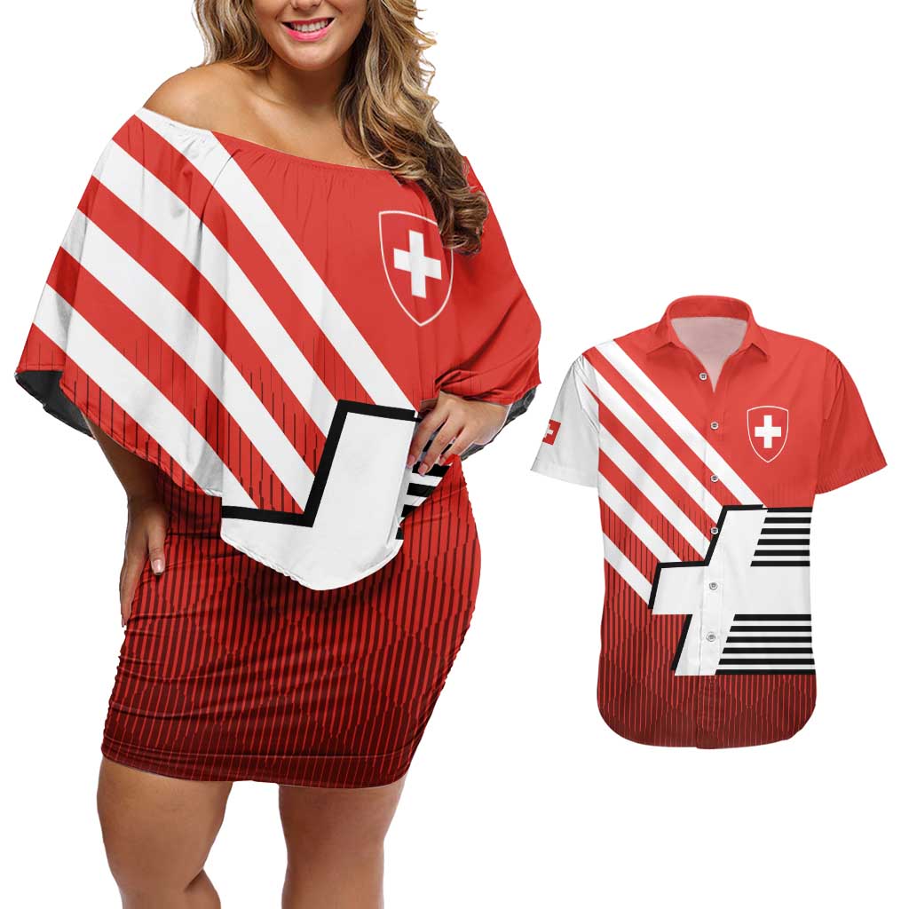 Switzerland Coat of Arms Couples Matching Off Shoulder Short Dress and Hawaiian Shirt Swiss Greek cross