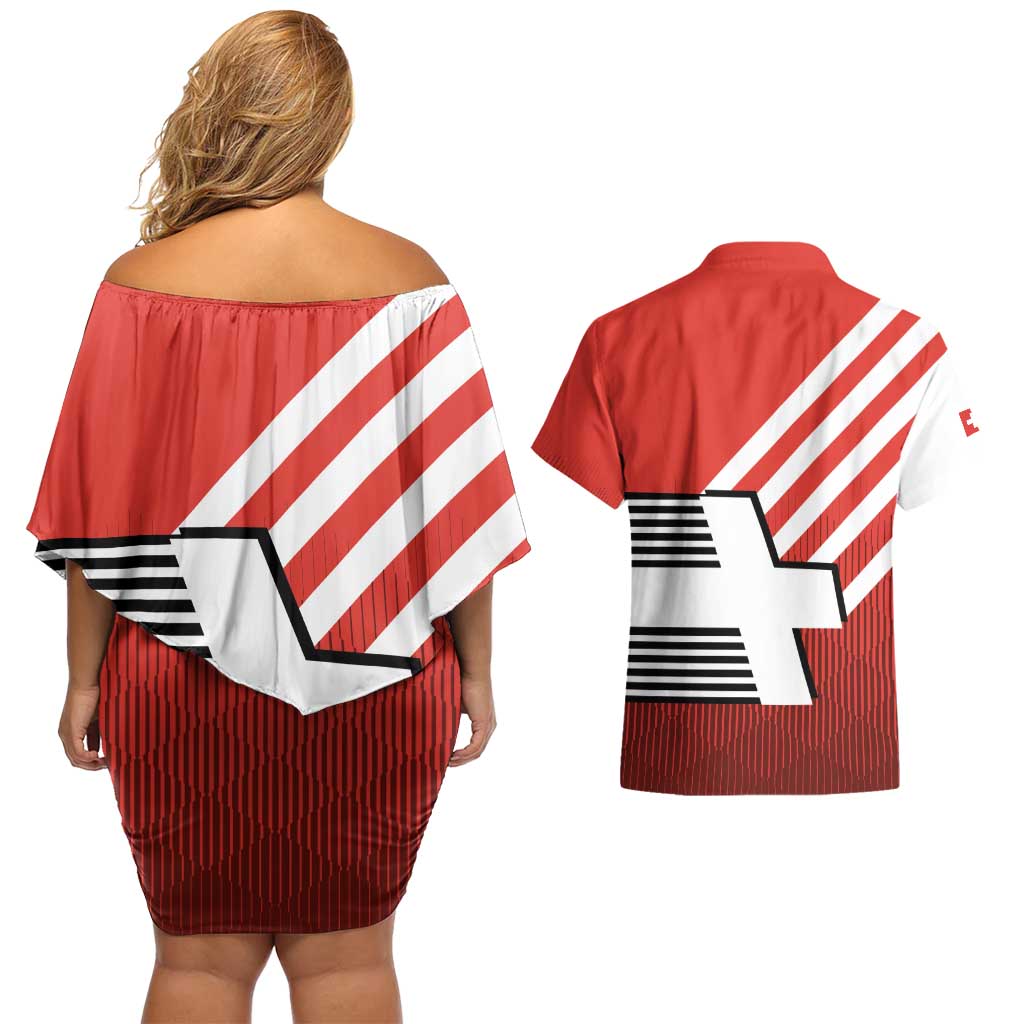 Switzerland Coat of Arms Couples Matching Off Shoulder Short Dress and Hawaiian Shirt Swiss Greek cross