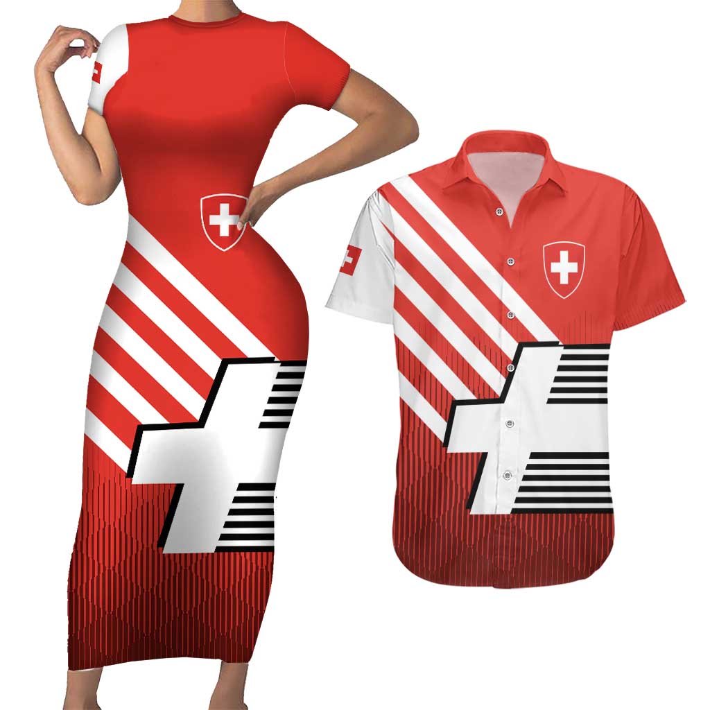 Switzerland Coat of Arms Couples Matching Short Sleeve Bodycon Dress and Hawaiian Shirt Swiss Greek cross