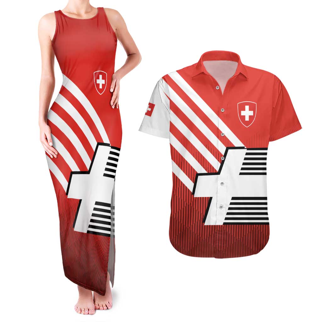 Switzerland Coat of Arms Couples Matching Tank Maxi Dress and Hawaiian Shirt Swiss Greek cross