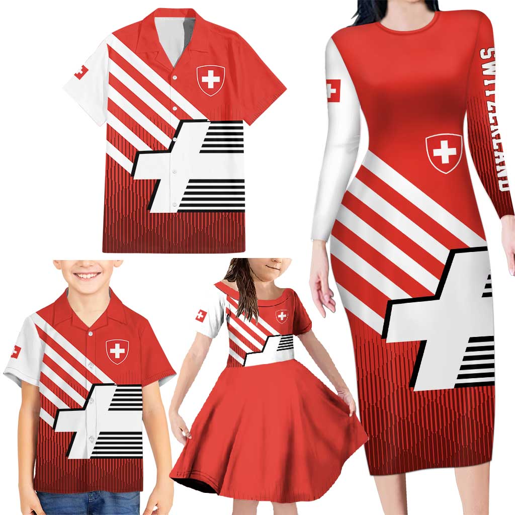 Switzerland Coat of Arms Family Matching Long Sleeve Bodycon Dress and Hawaiian Shirt Swiss Greek cross