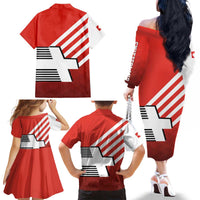 Switzerland Coat of Arms Family Matching Off The Shoulder Long Sleeve Dress and Hawaiian Shirt Swiss Greek cross