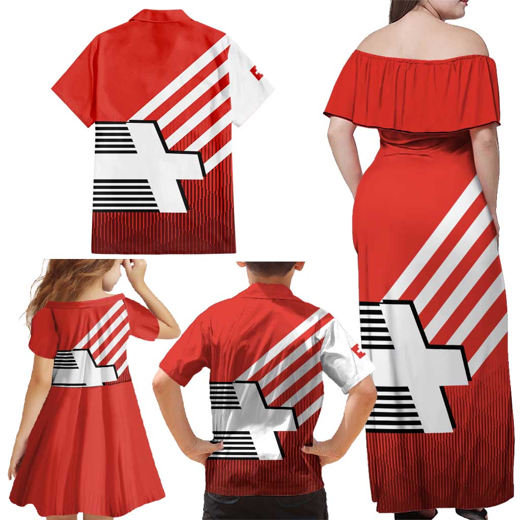 Switzerland Coat of Arms Family Matching Off Shoulder Maxi Dress and Hawaiian Shirt Swiss Greek cross