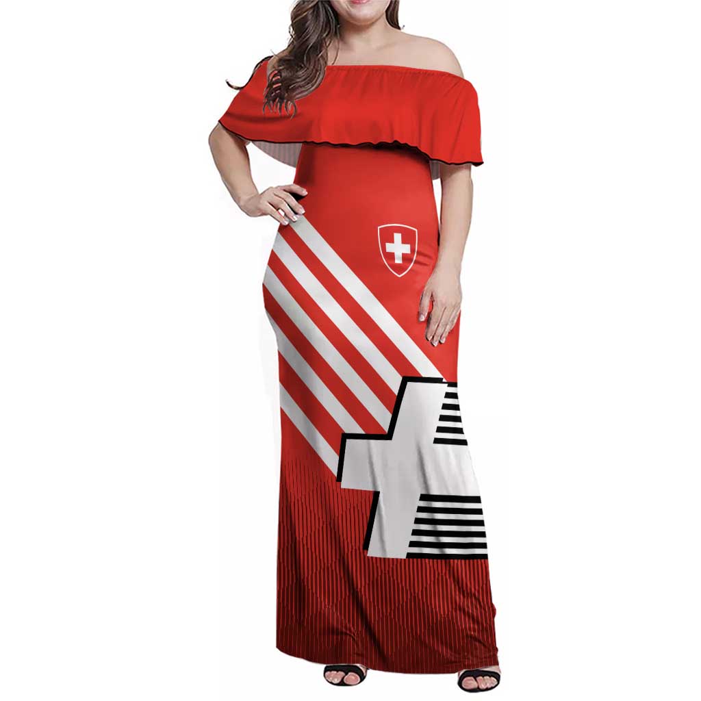 Switzerland Coat of Arms Family Matching Off Shoulder Maxi Dress and Hawaiian Shirt Swiss Greek cross