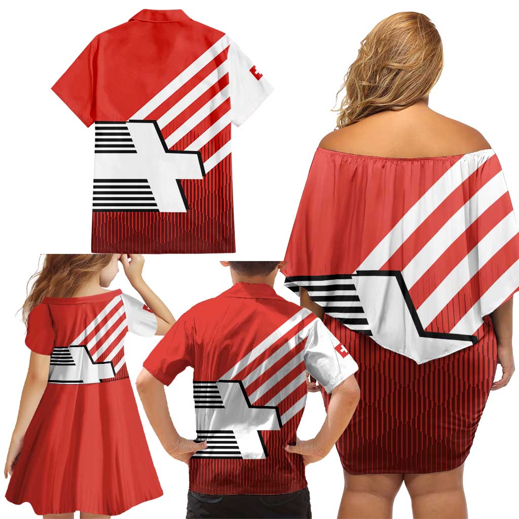 Switzerland Coat of Arms Family Matching Off Shoulder Short Dress and Hawaiian Shirt Swiss Greek cross