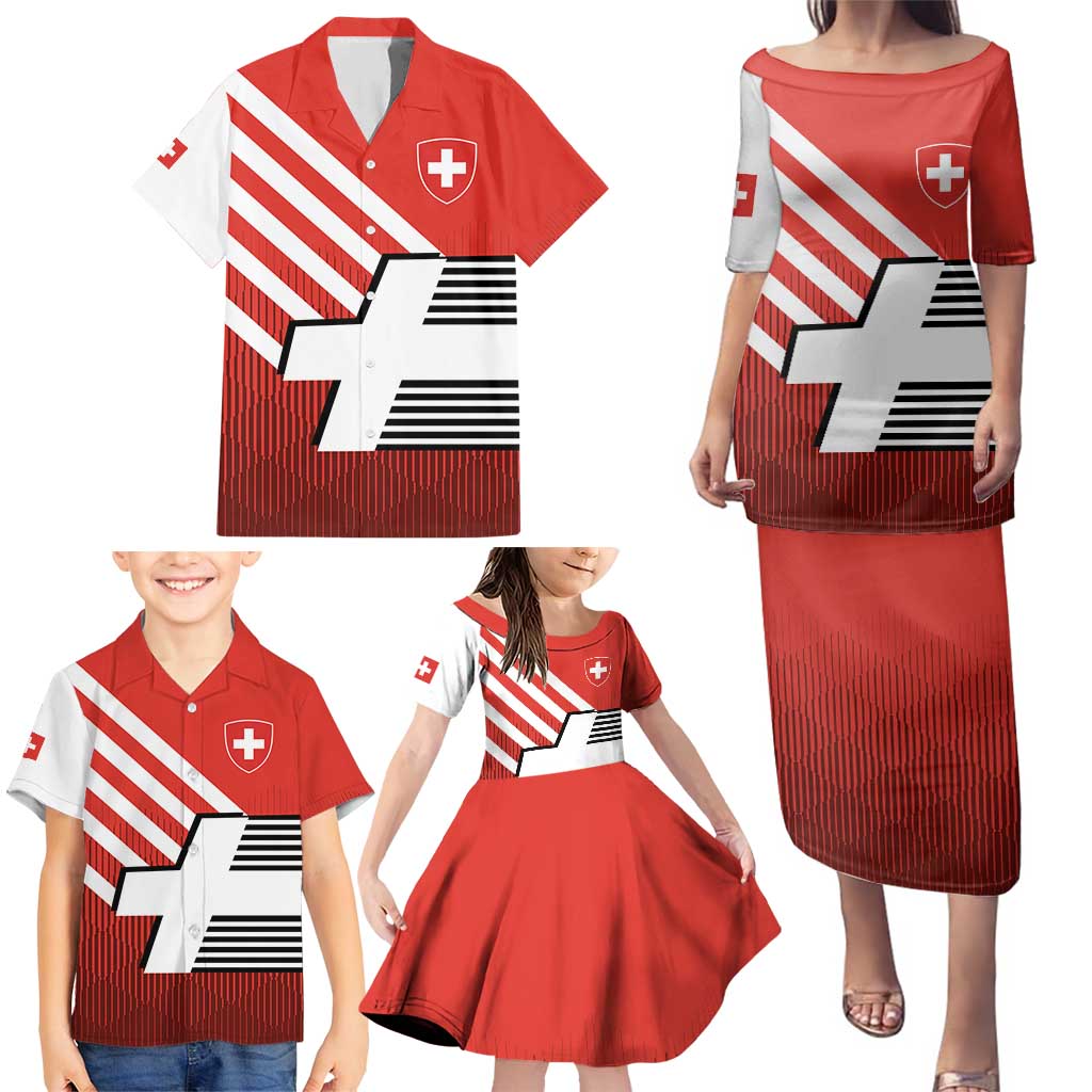 Switzerland Coat of Arms Family Matching Puletasi and Hawaiian Shirt Swiss Greek cross