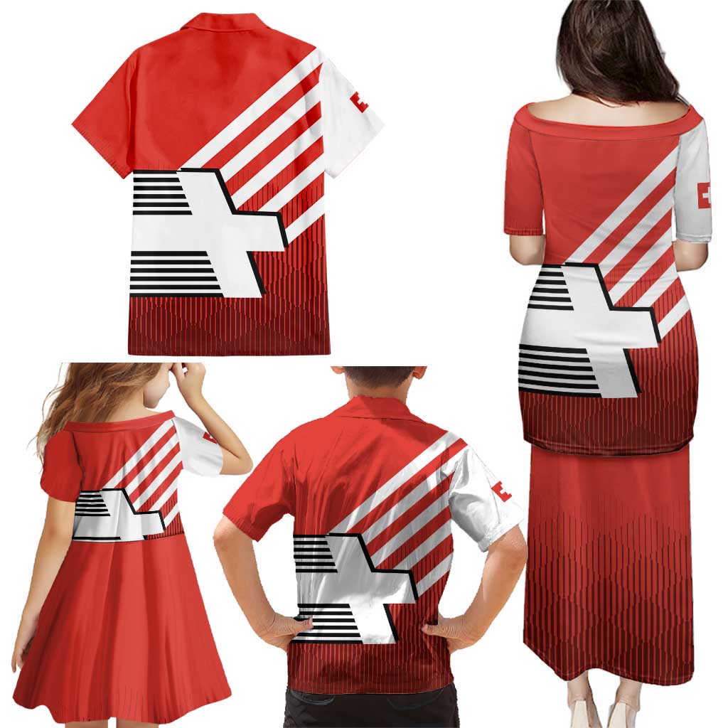Switzerland Coat of Arms Family Matching Puletasi and Hawaiian Shirt Swiss Greek cross