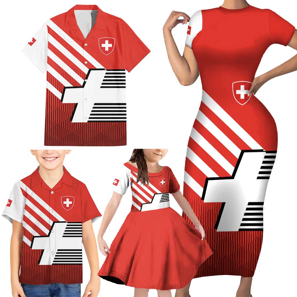 Switzerland Coat of Arms Family Matching Short Sleeve Bodycon Dress and Hawaiian Shirt Swiss Greek cross