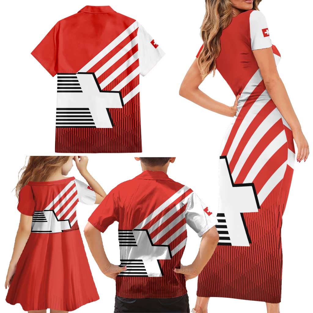 Switzerland Coat of Arms Family Matching Short Sleeve Bodycon Dress and Hawaiian Shirt Swiss Greek cross
