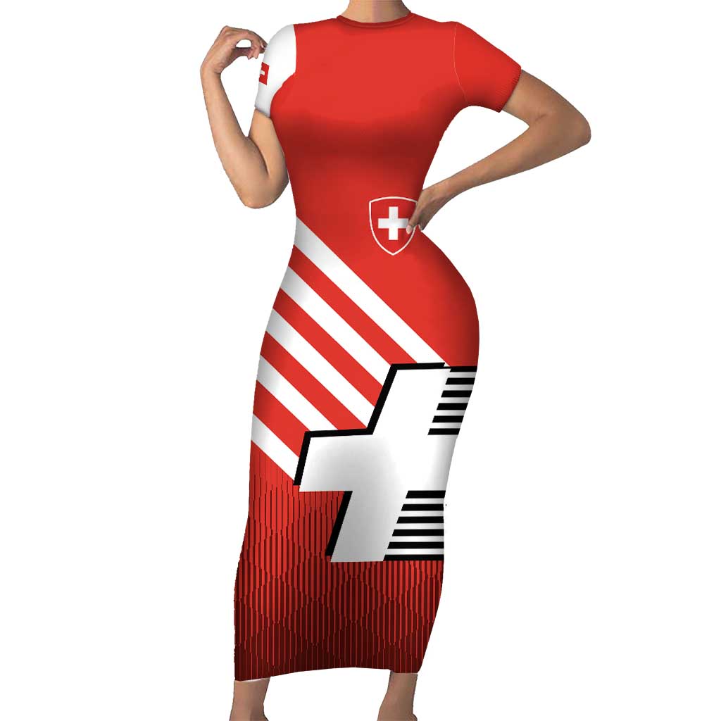 Switzerland Coat of Arms Family Matching Short Sleeve Bodycon Dress and Hawaiian Shirt Swiss Greek cross