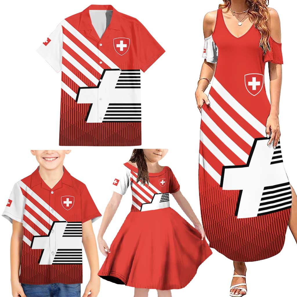 Switzerland Coat of Arms Family Matching Summer Maxi Dress and Hawaiian Shirt Swiss Greek cross