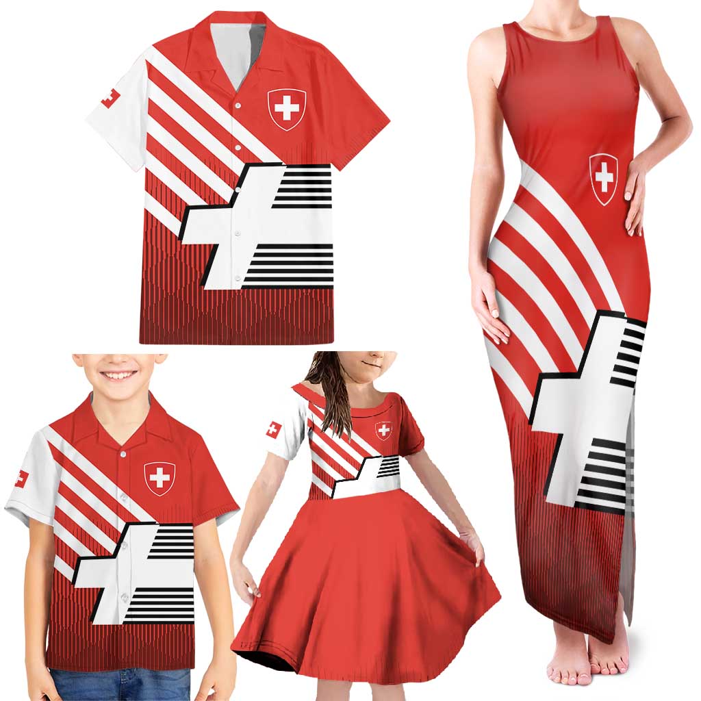 Switzerland Coat of Arms Family Matching Tank Maxi Dress and Hawaiian Shirt Swiss Greek cross