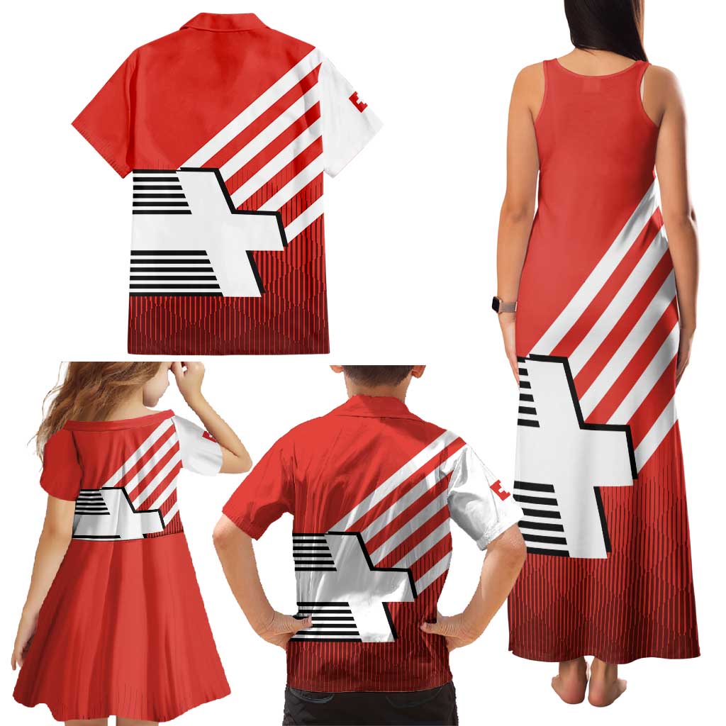 Switzerland Coat of Arms Family Matching Tank Maxi Dress and Hawaiian Shirt Swiss Greek cross