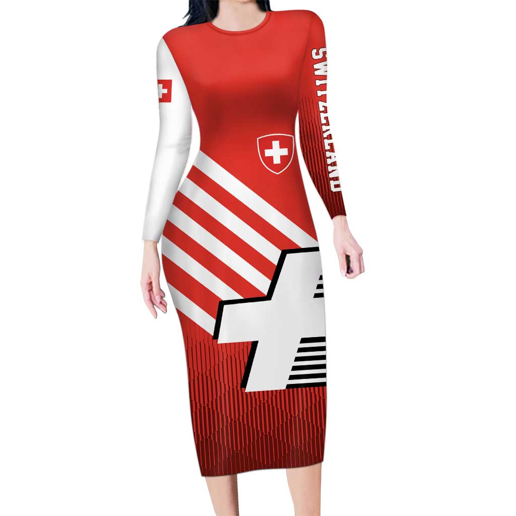 Switzerland Coat of Arms Long Sleeve Bodycon Dress Swiss Greek cross